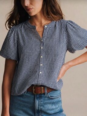 Joie Gingham Puff Sleeve Blouse